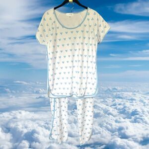 LAKE Size Medium Cotton PJ’s Pajamas Set Hearts Blue White NWOT